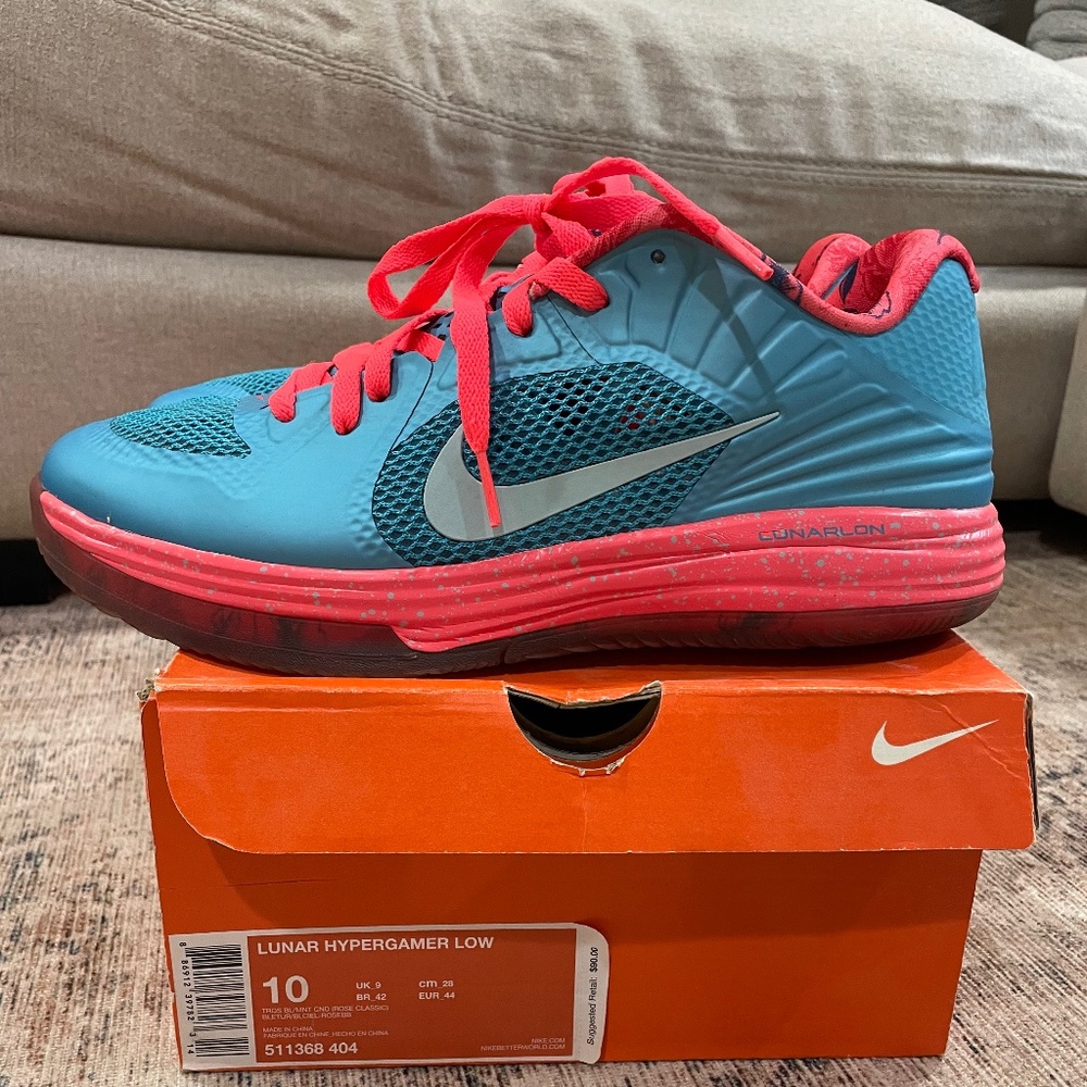 COPY - Nike Lunar Hypergamer Low, Blue and Pink Basketball Sneakers